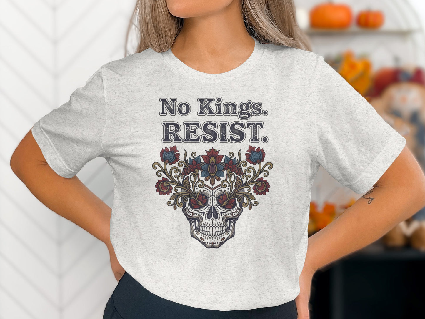 No Kings RESIST skull design white T-shirt product type