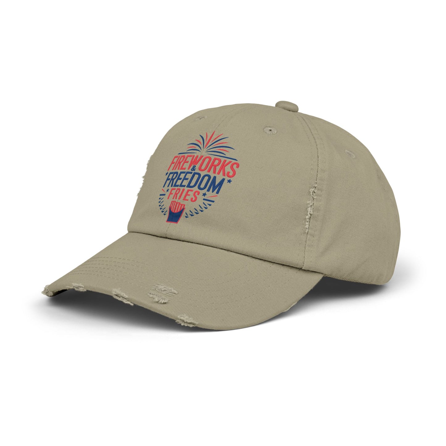 Patriotic Distressed Cap - "Fireworks Freedom Fries"