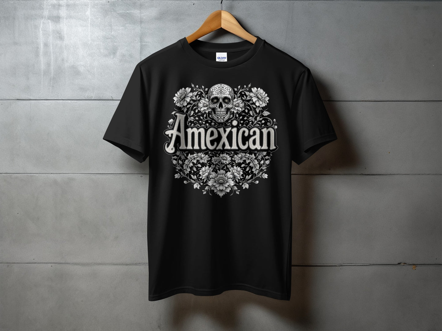 Amexican Skull Floral Art Black T-Shirt product type
