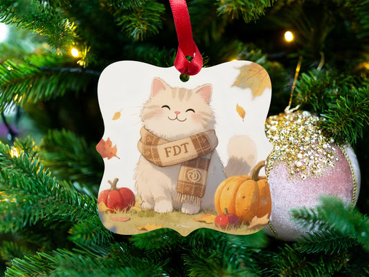 Cozy Cat with Autumn Decorations Ornament
