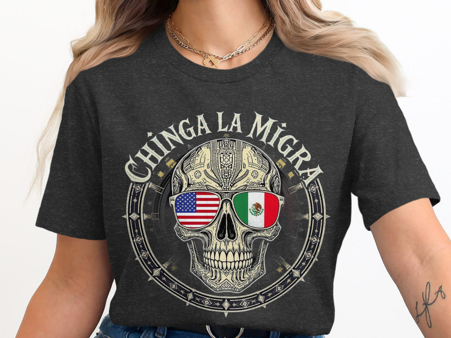 Chinga La Migra Skull American Mexican T-Shirt product