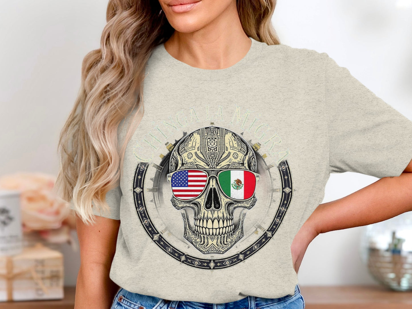 Chinga La Migra Skull Graphic Printed T-shirt product