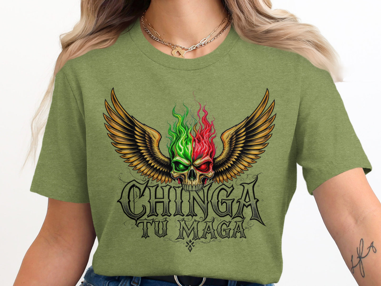 Winged Skull Chinga Tu Maga Graphic Shirt product