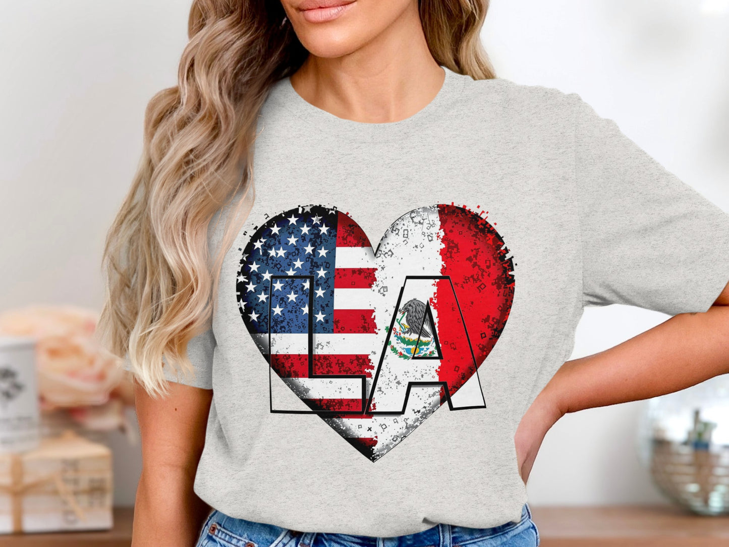 LA Heart Flag Print Graphic T-shirt Casual Top product type