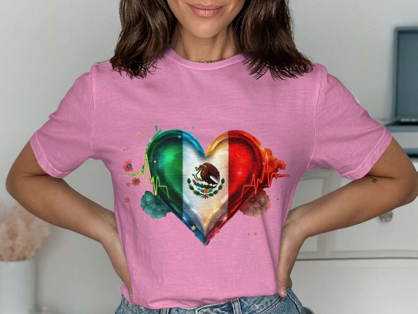 Mexican Flag Heartbeat T Shirt Design graphic product