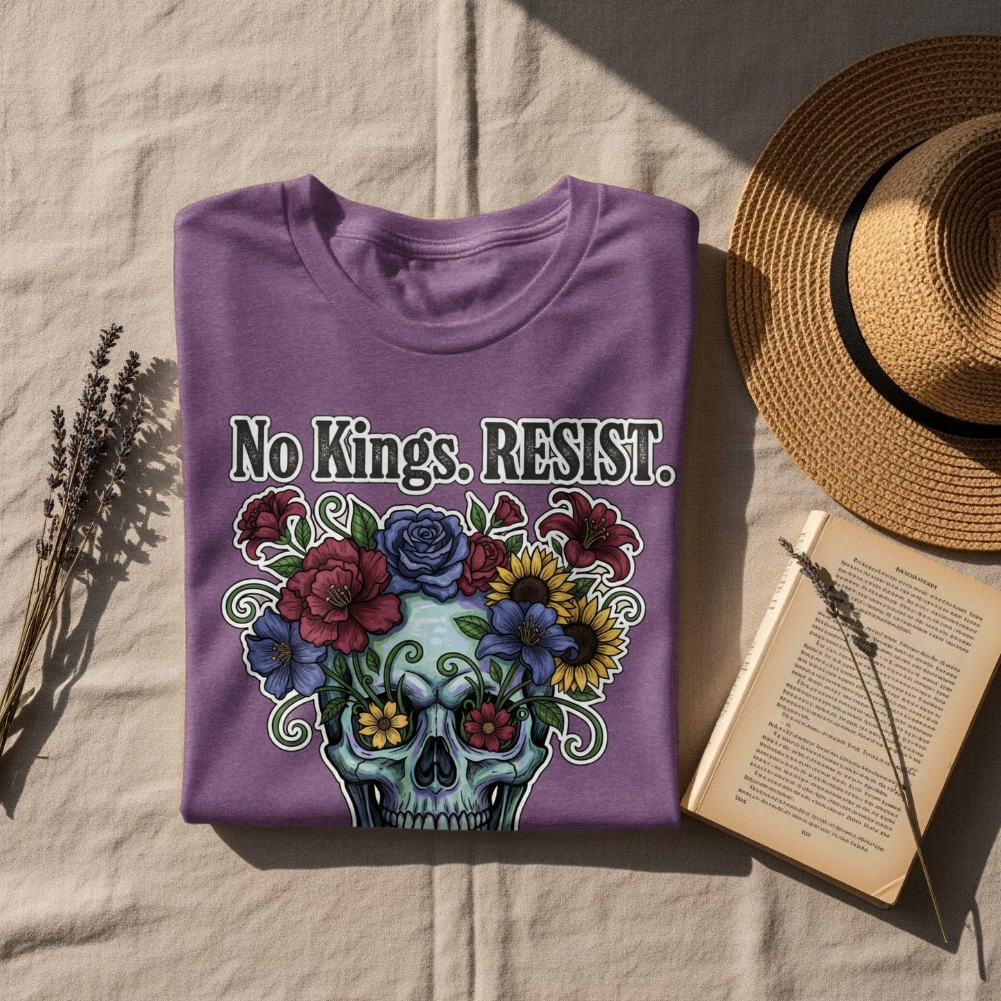 No Kings RESIST Skull with Flowers Design T-shirt product type