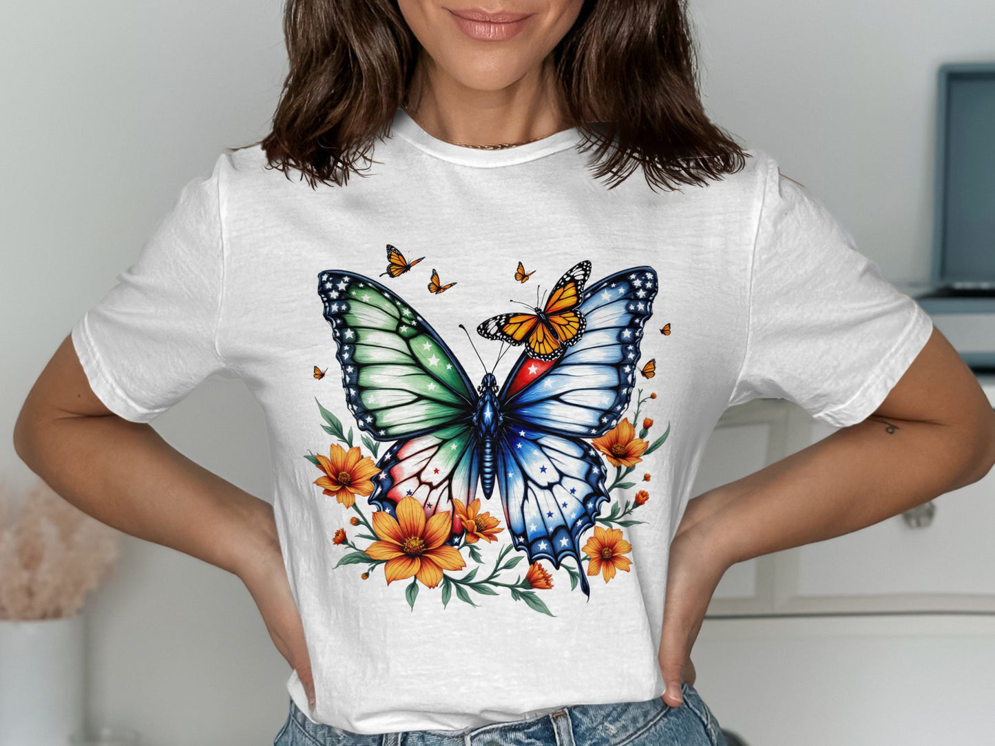 Colorful Butterfly and Flower Design T-shirt product