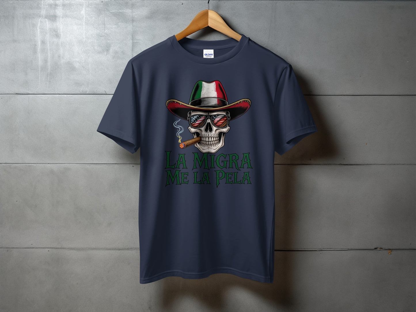 La Migra Me La Pela Skull Shirt Graphic Tee product type