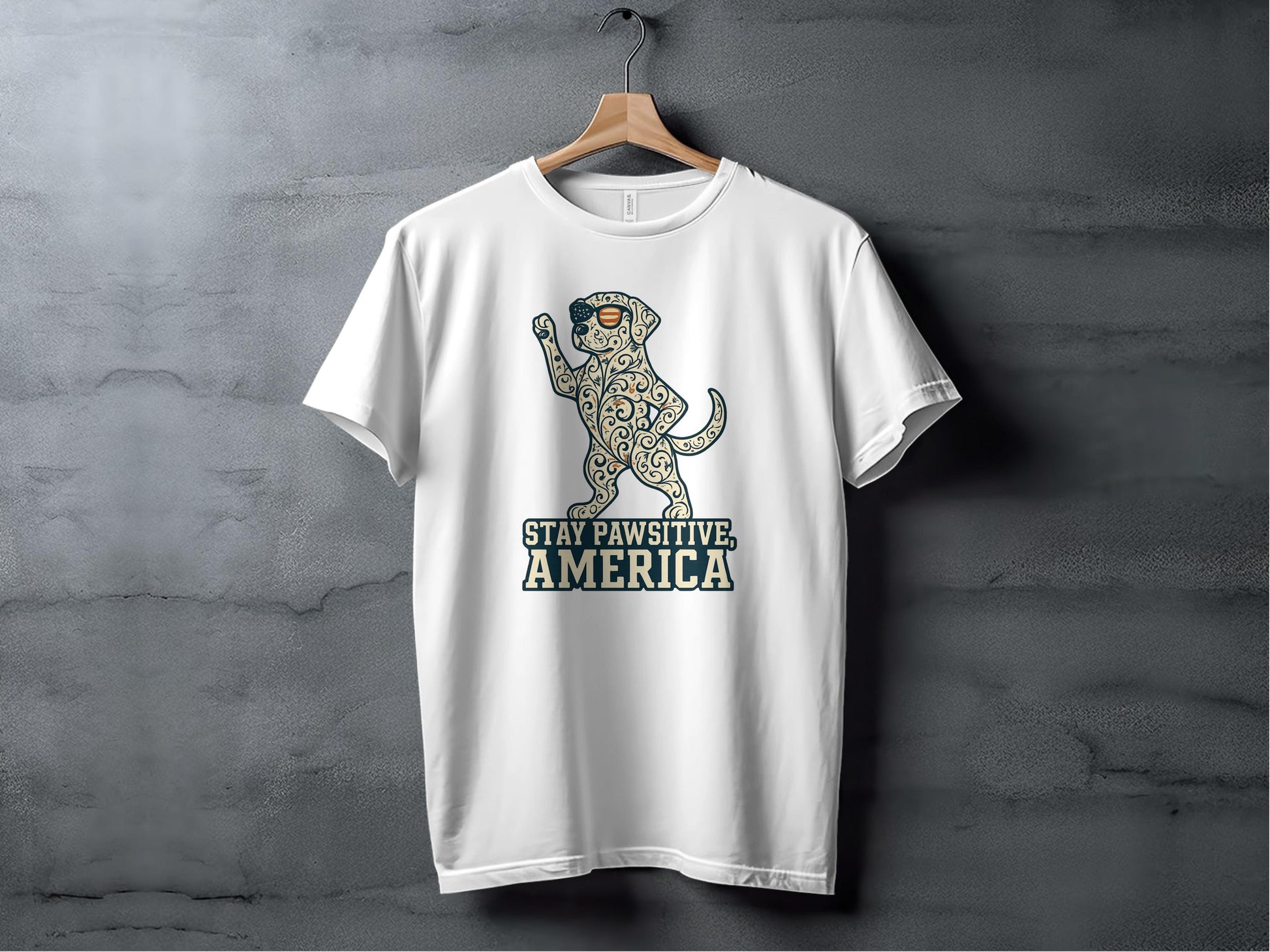 Stay Pawsitive America Dog Print T-Shirt product type