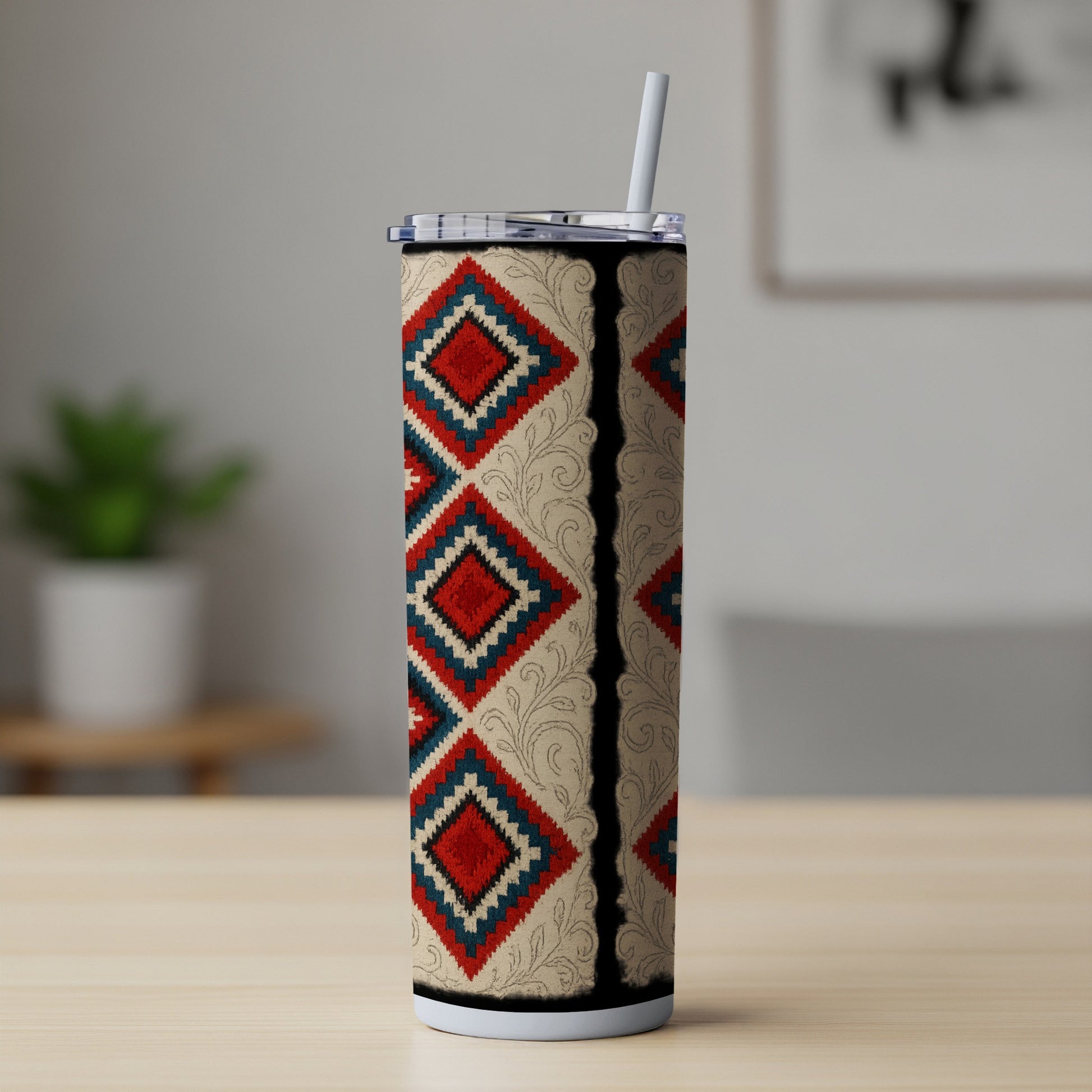 Geometric Patterned Tumbler with Straw Drinkware product type