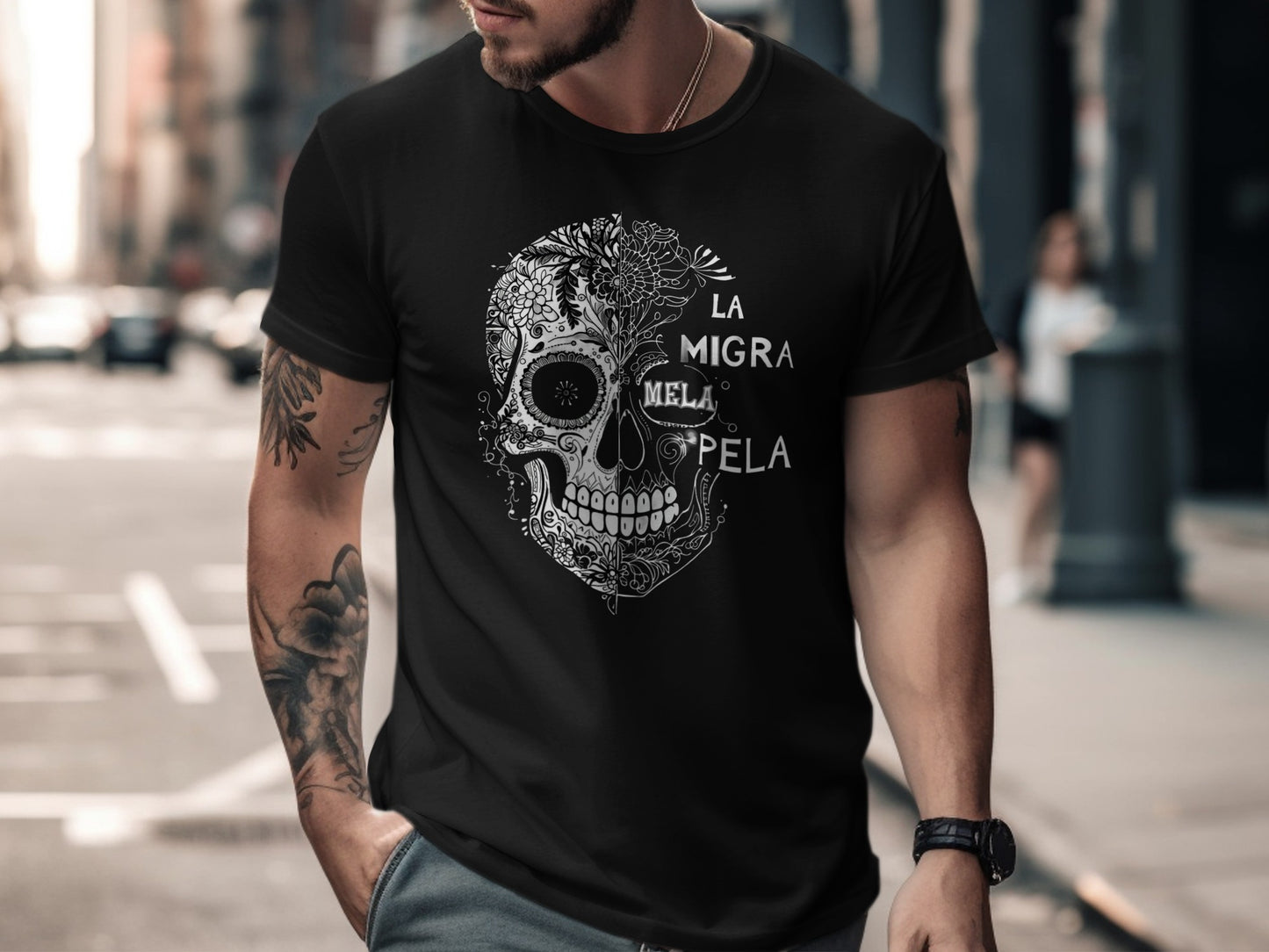 La Migra Mela Pela Graphic Skull T-Shirt product