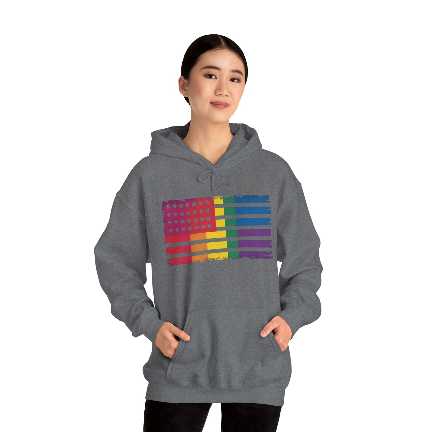 Pride American Flag Hoodie - Unisex Heavy Blend Sweatshirt