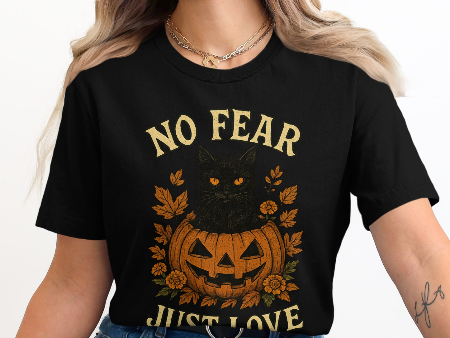 No Fear Just Love Halloween Black Cat T-shirt product
