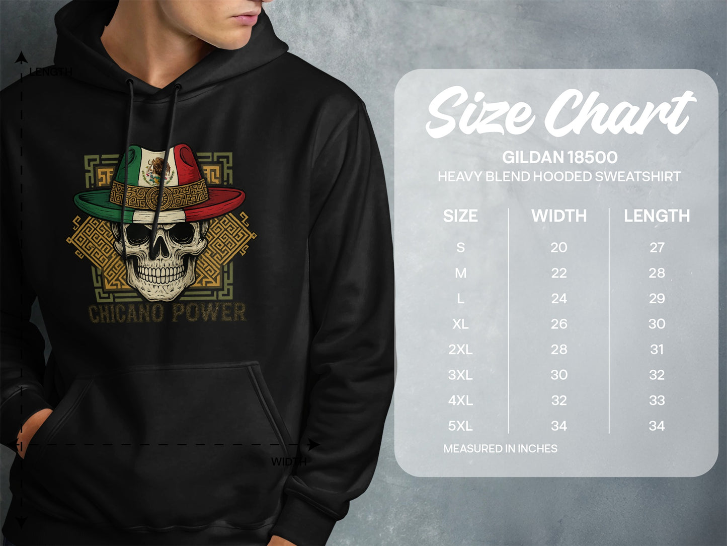 Chicano Power Skull with Hat Hooded Sweatshirt