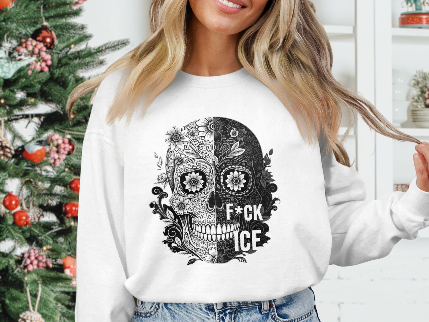 Vintage Skull Graphic Sweatshirt F*ck ICE product type