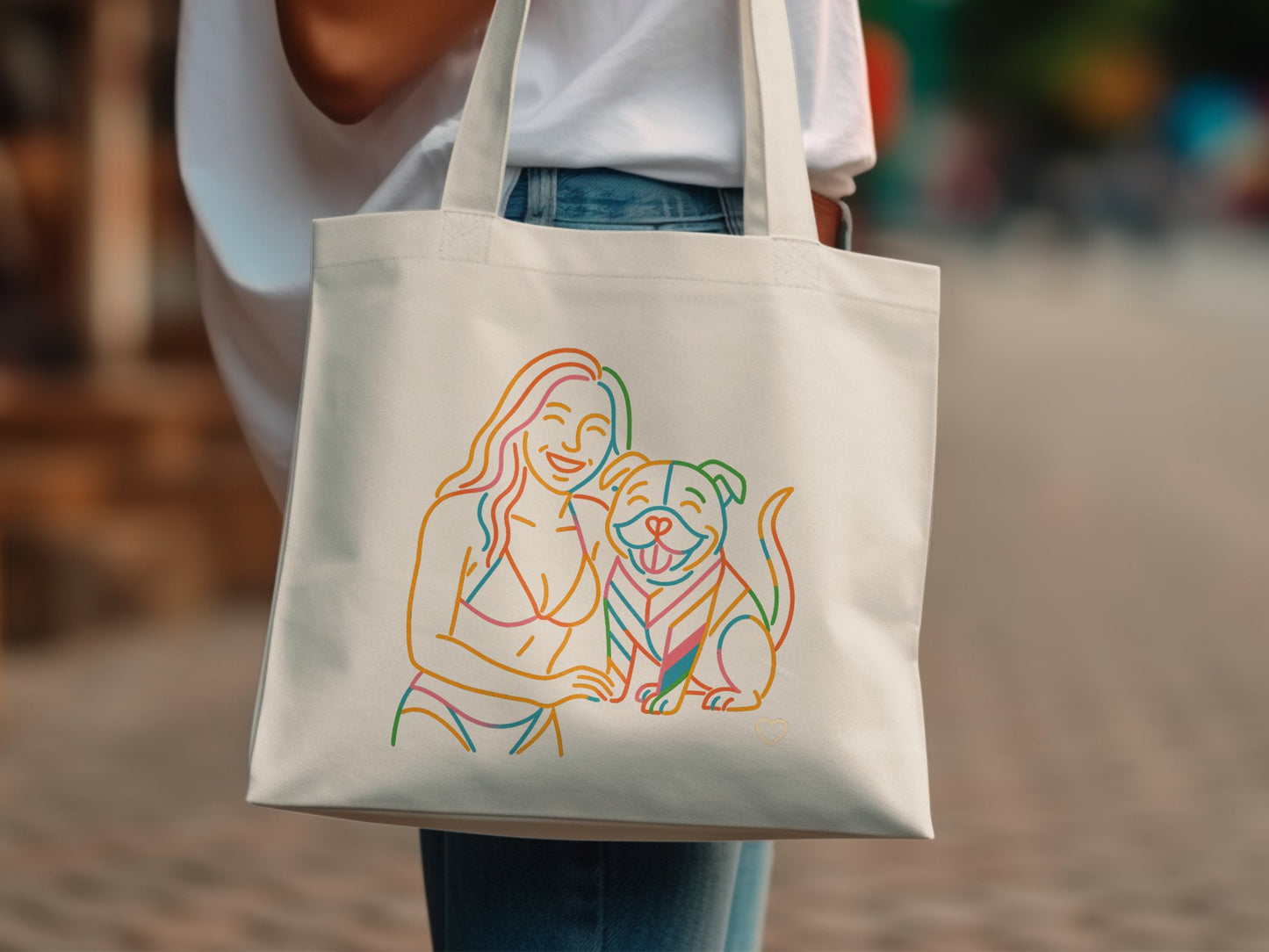 Colorful Girl and Dog Illustration Tote Bag product