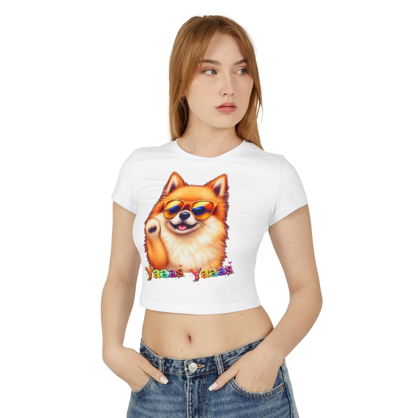 Trendy Women's Baby Tee - 'Yaas Yaas' Pomeranian Design