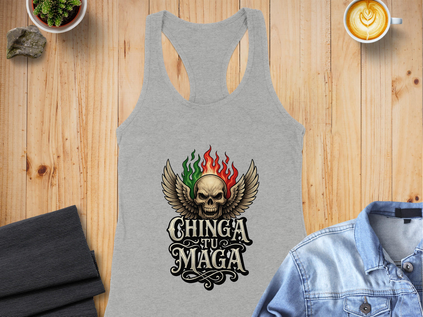 Chinga Tu Maga Skull Design Racerback Tank Top product type