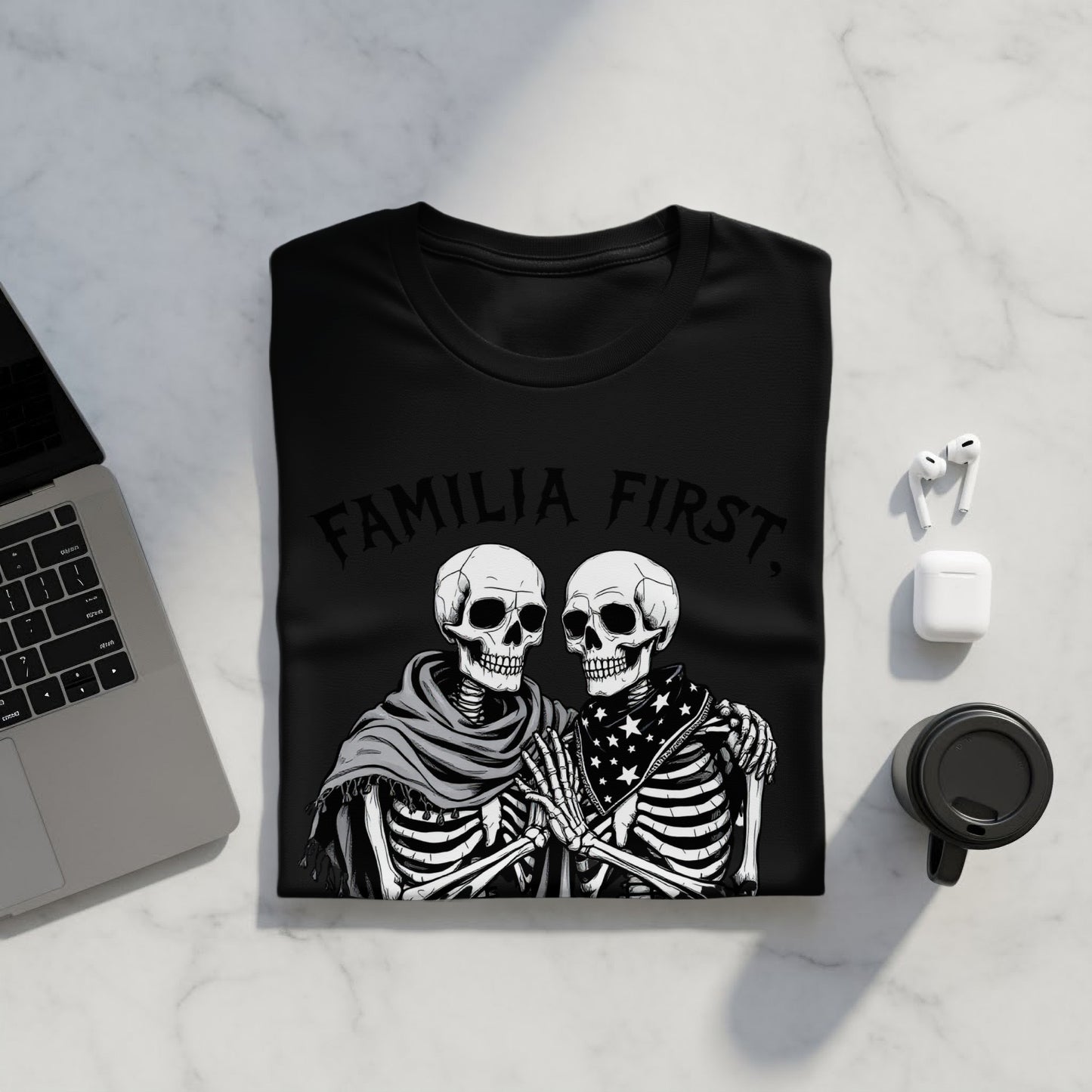 Familia First Skeletons Design Black T-Shirt product type