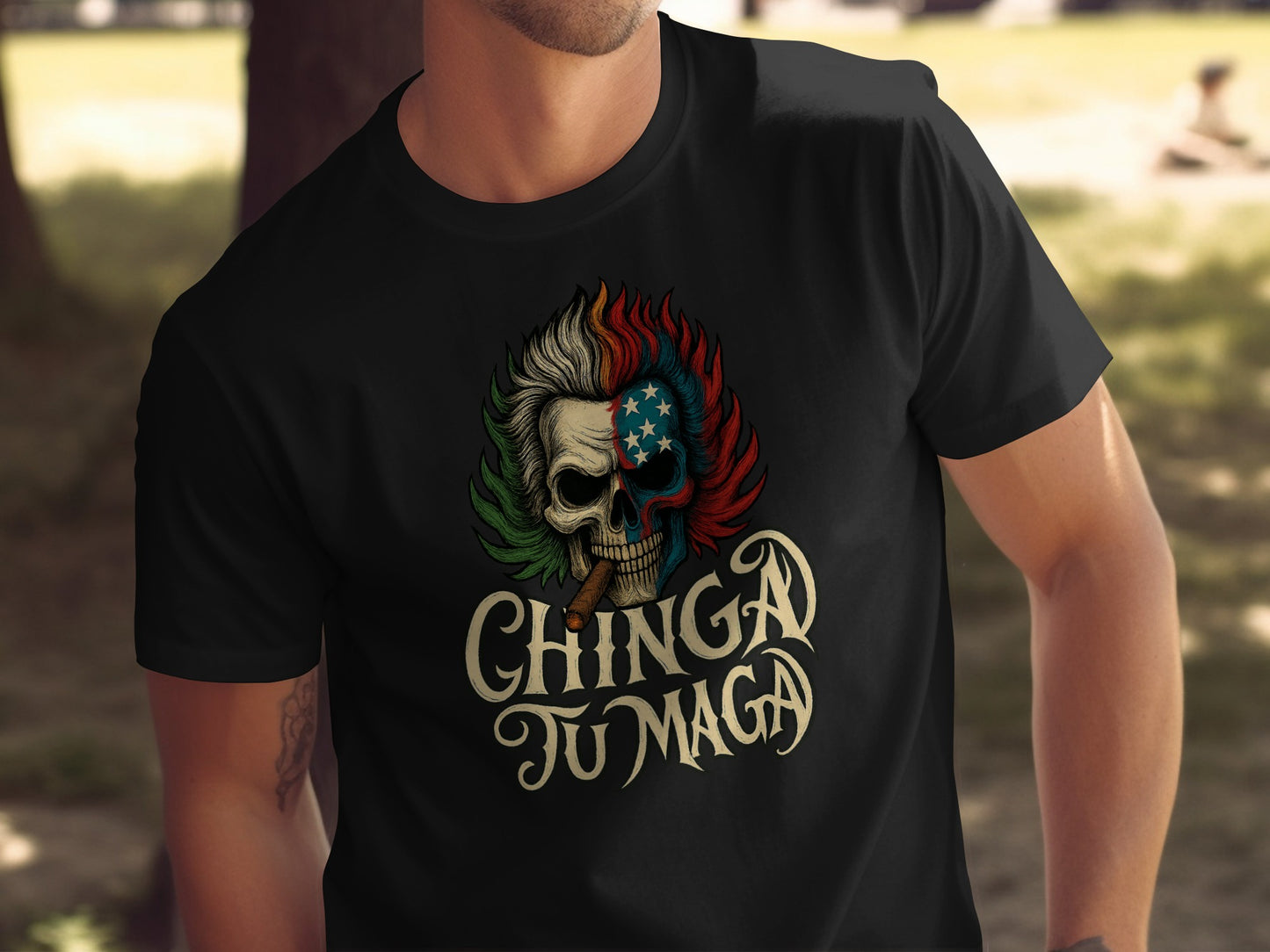 Chinga Tu Maga Skull and Flag Graphic T-Shirt product