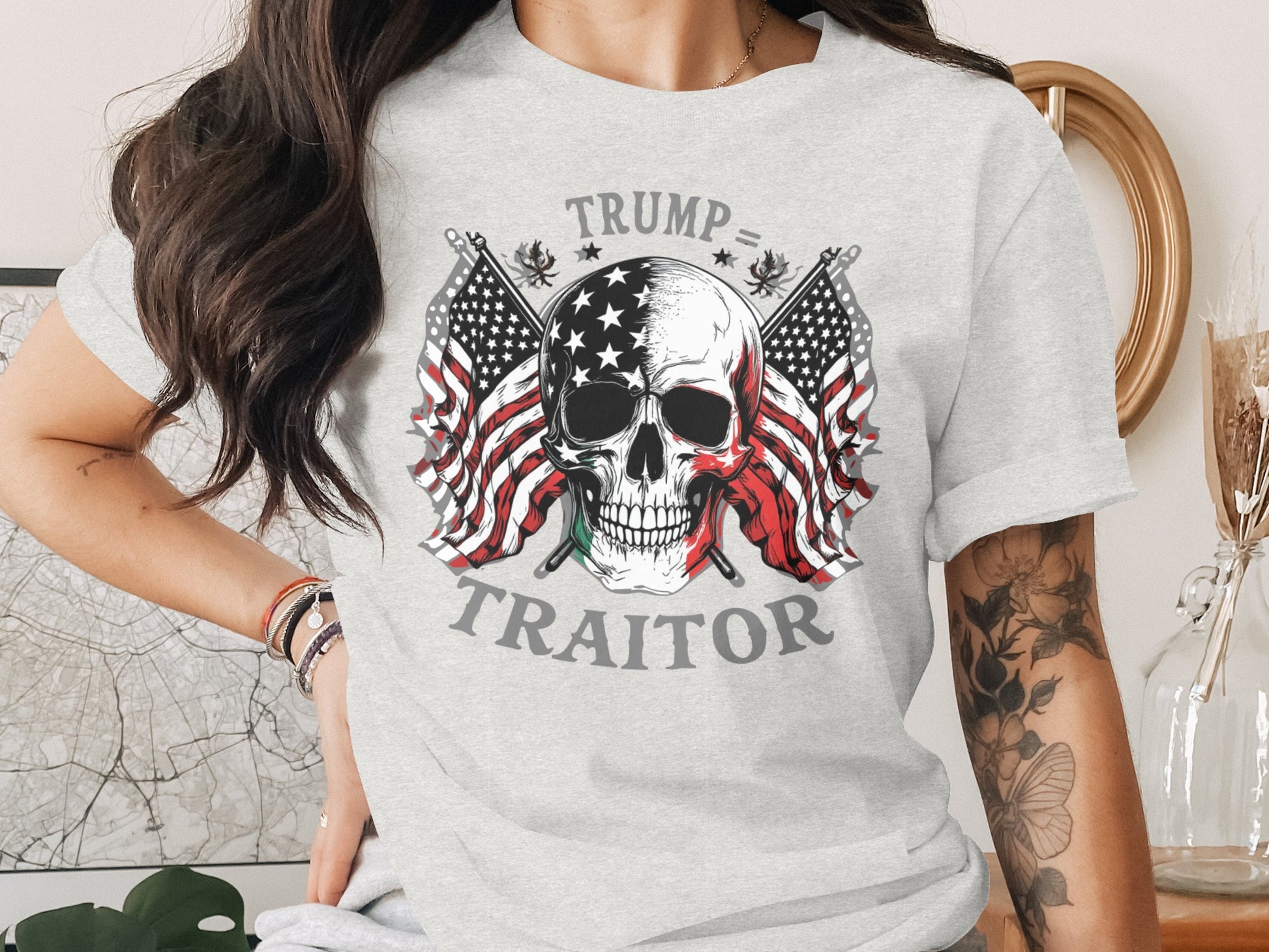 Trump Traitor Skull American Flag Graphic Tee product