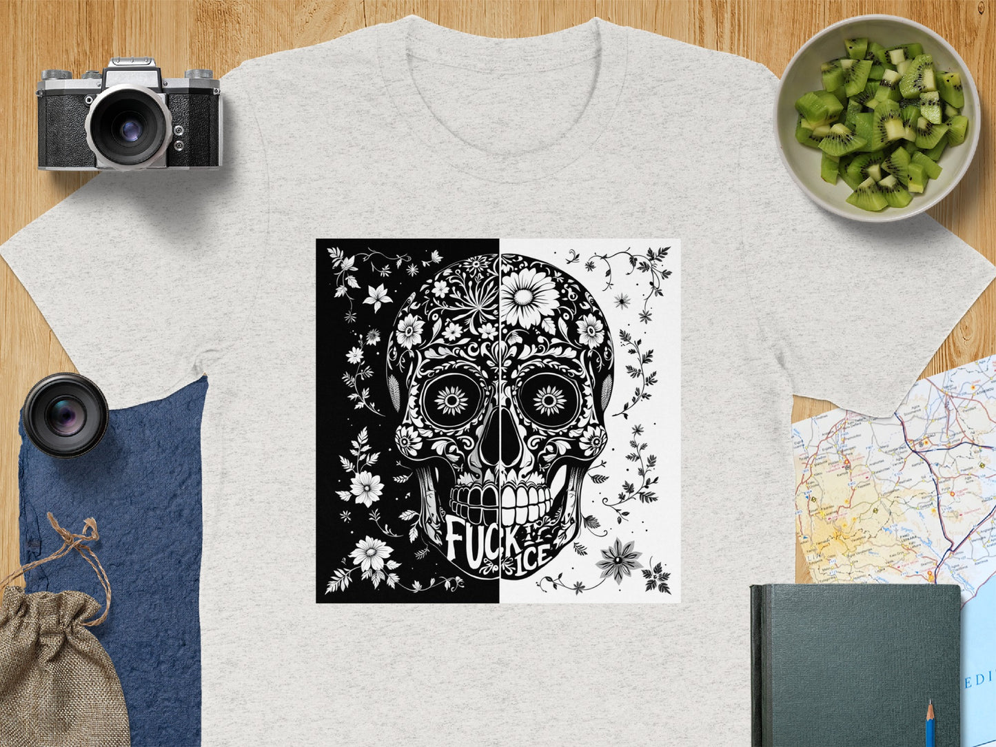 Bold Skull Graphic Black and White T-Shirt Design product
