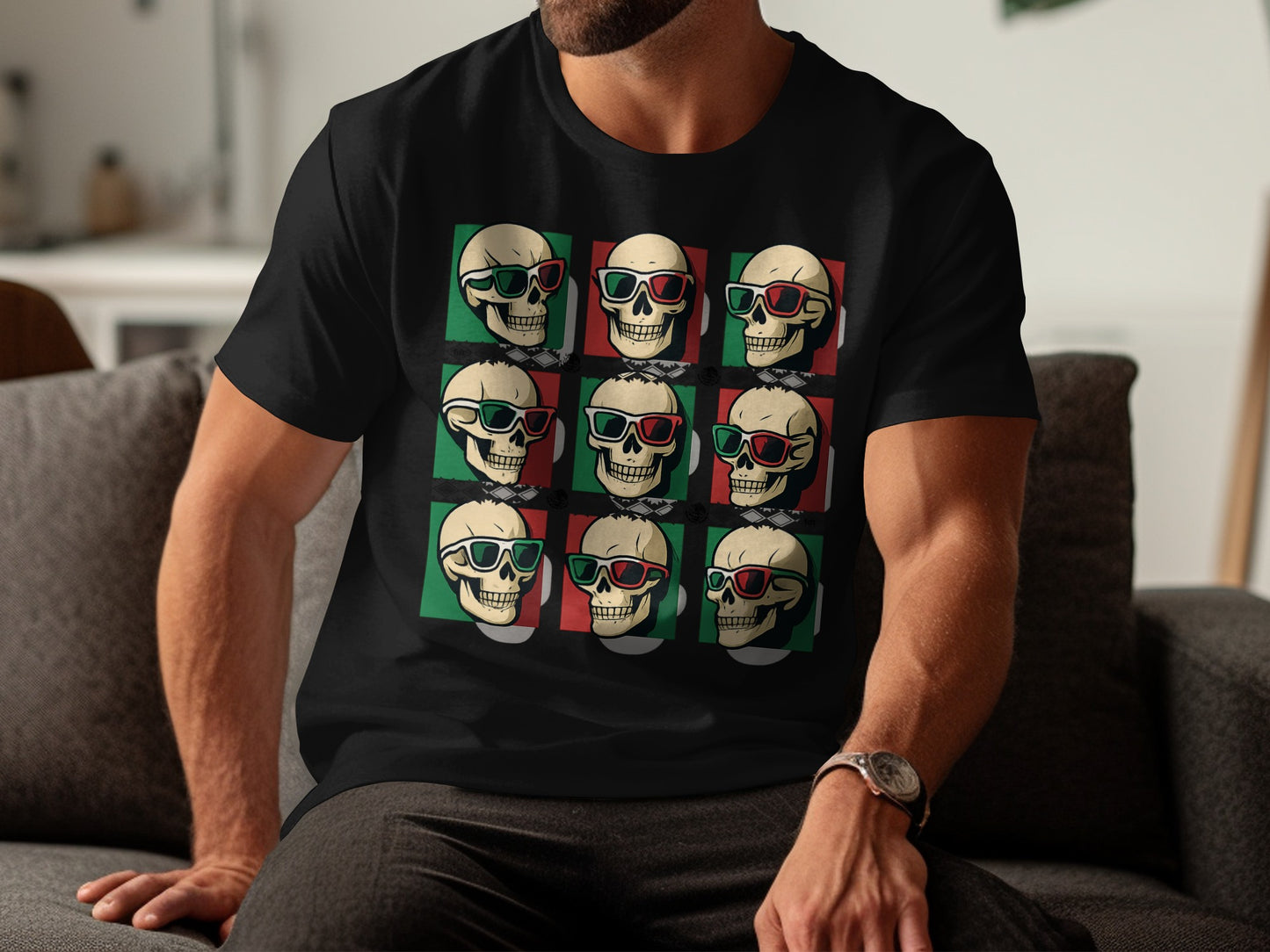 Colorful Skull Grid T-Shirt Retro Styled Fashion product