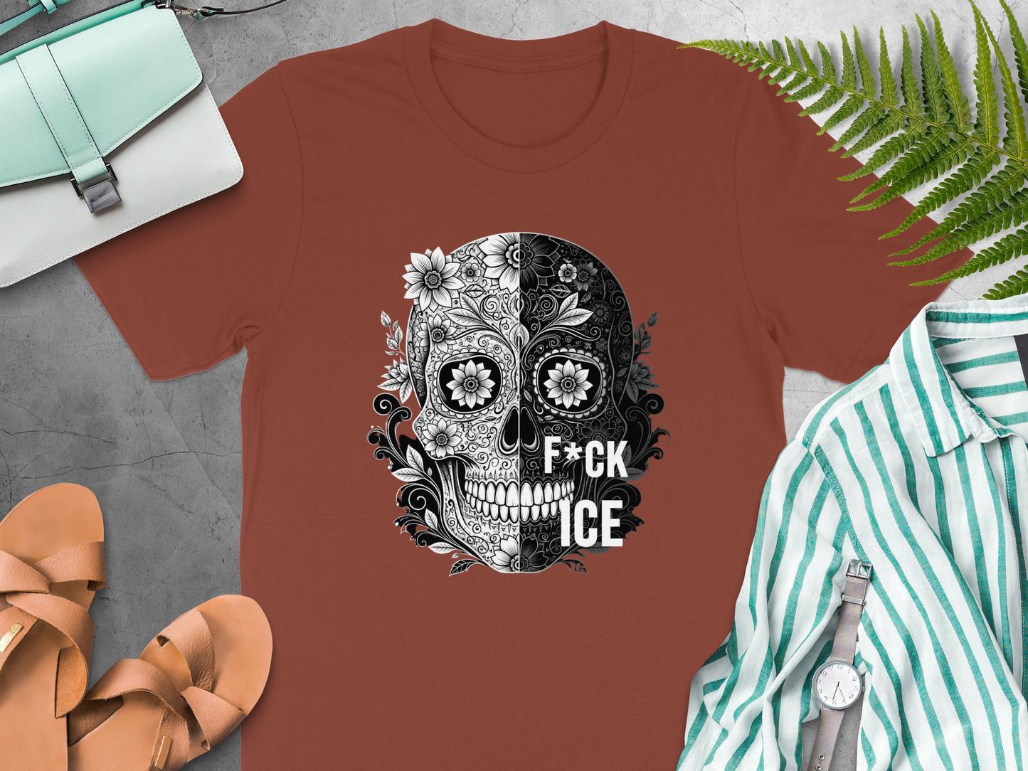 Skull Floral Art Graphic Tee Shirt Product