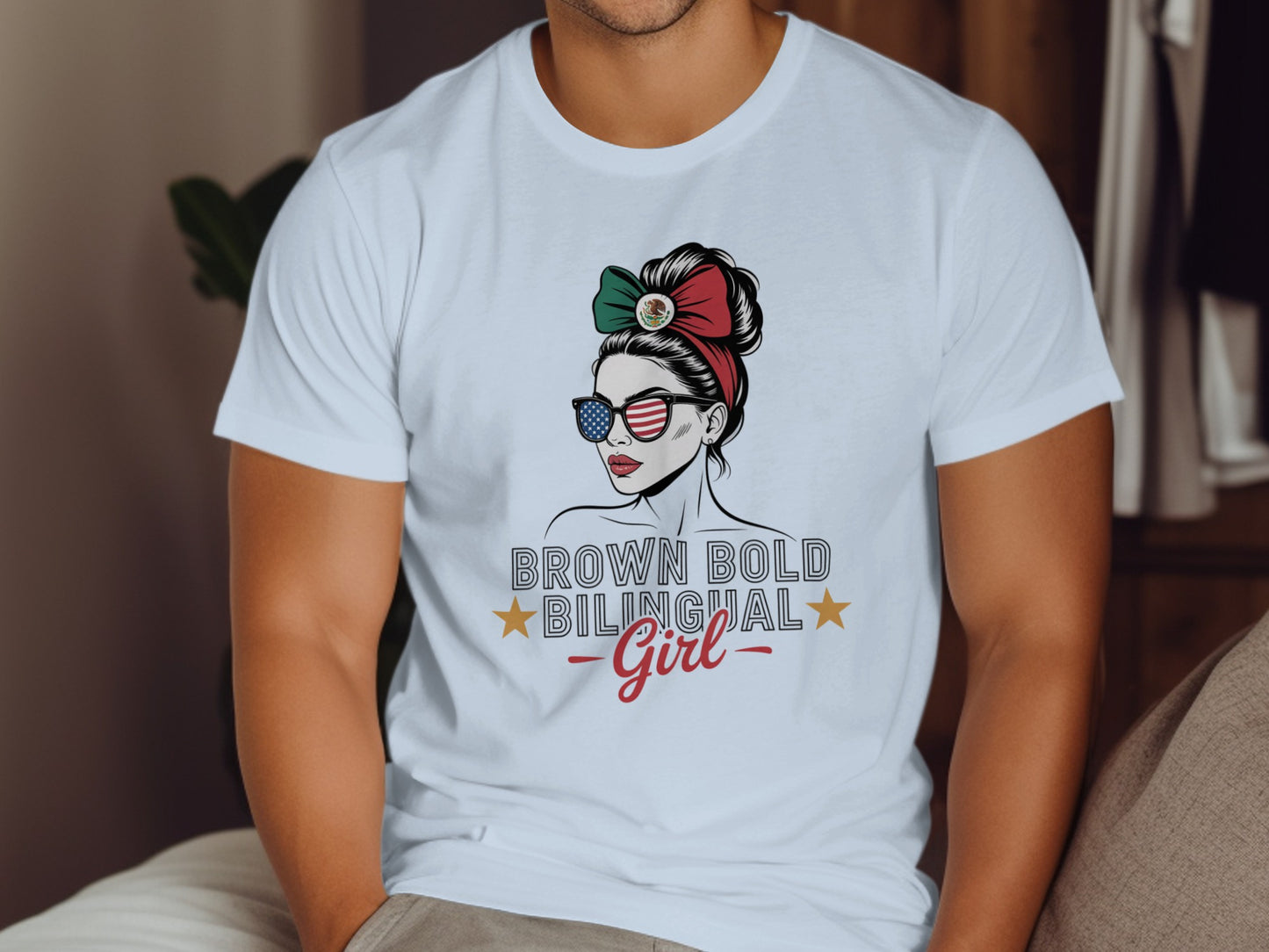 Brown Bold Bilingual Girl Graphic Design T-shirt Product