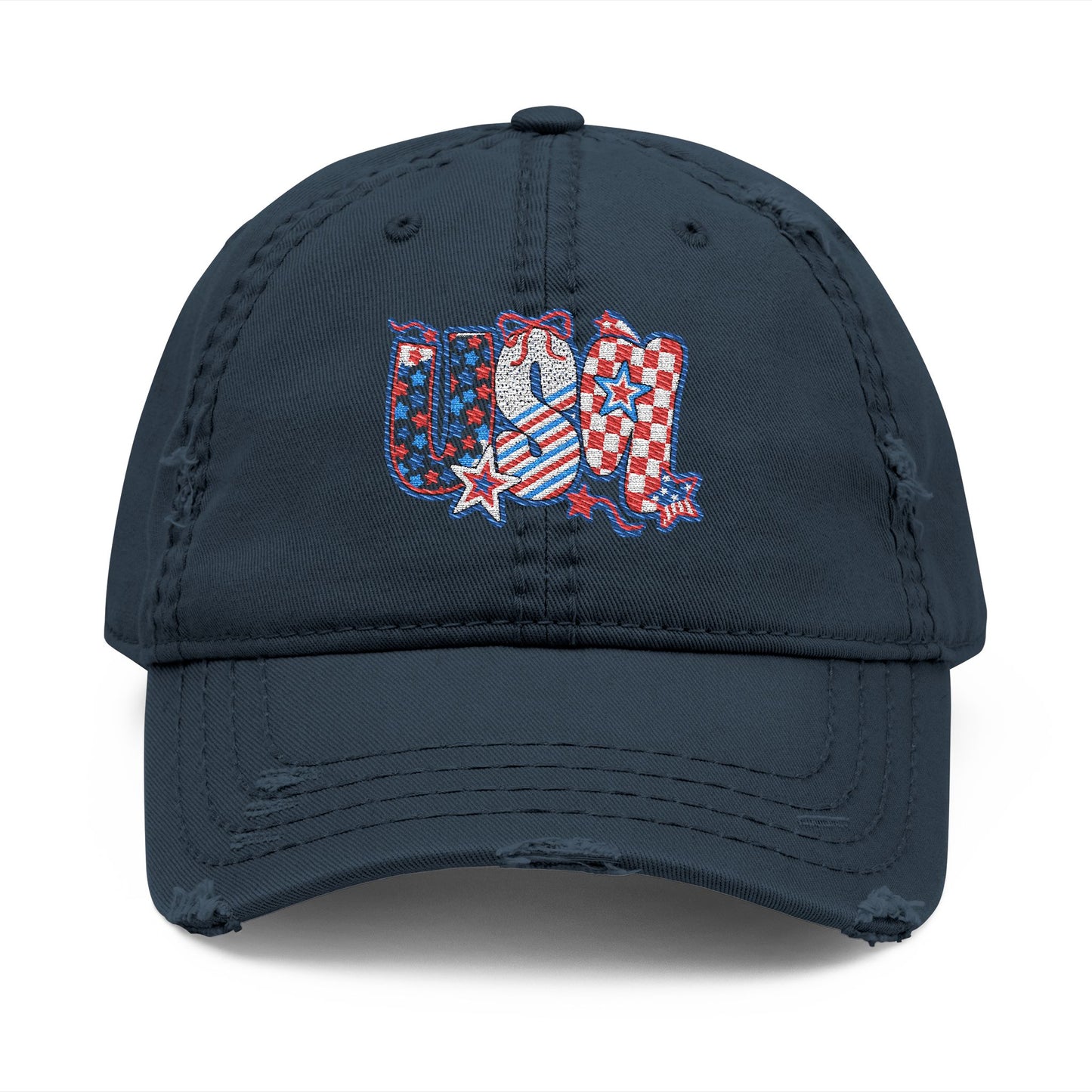4th of July Hat Distressed Cat Dad Hat with Embroidery | Casual Fashion, Gifts for Cat Lovers, Outdoor Style, Father's Day, Everyday Wear