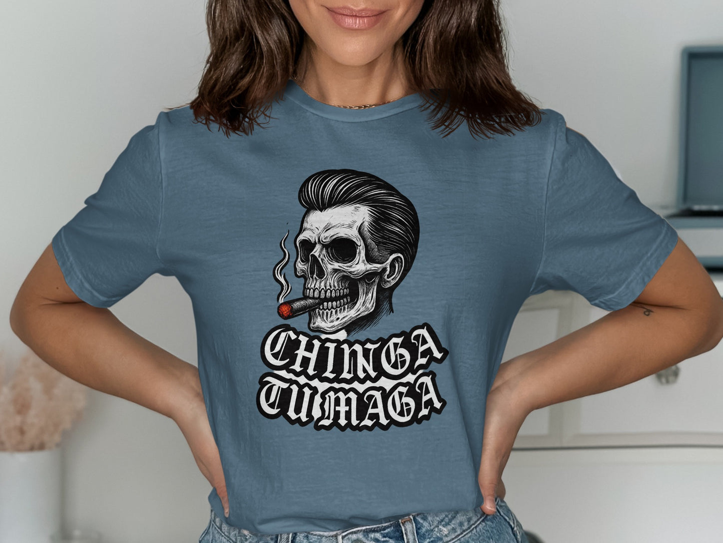 Skull with Smoking Cigar Chinga Tu Maga Shirt product