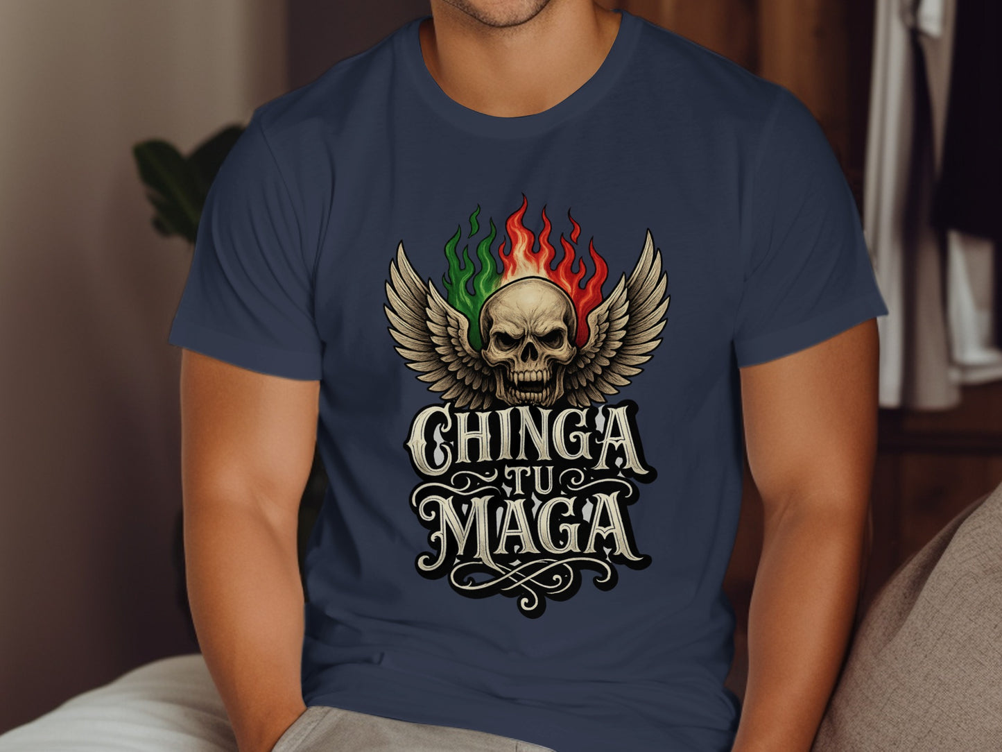 Chinga Tu Maga Skull Winged Flame Graphic T-shirt product