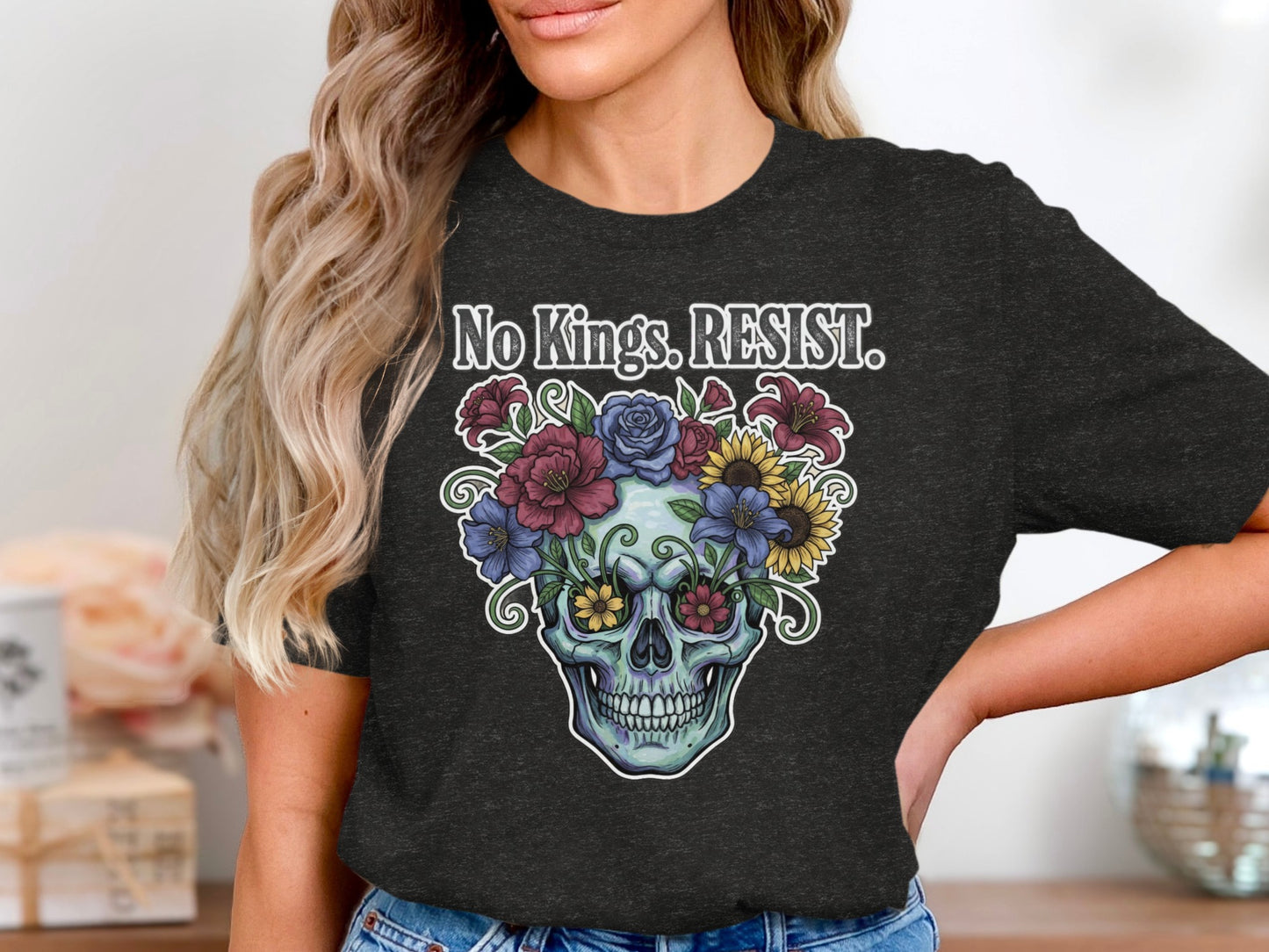 No Kings RESIST Skull Floral Graphic T-shirt product