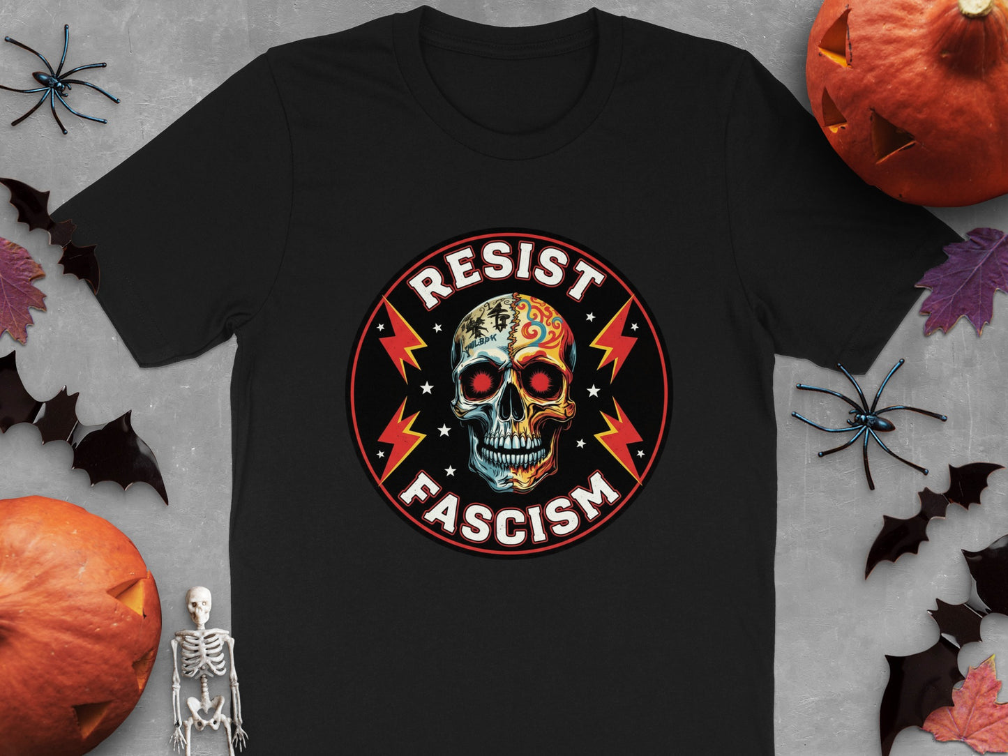 Resist Fascism Skull and Lightning Halloween Shirt