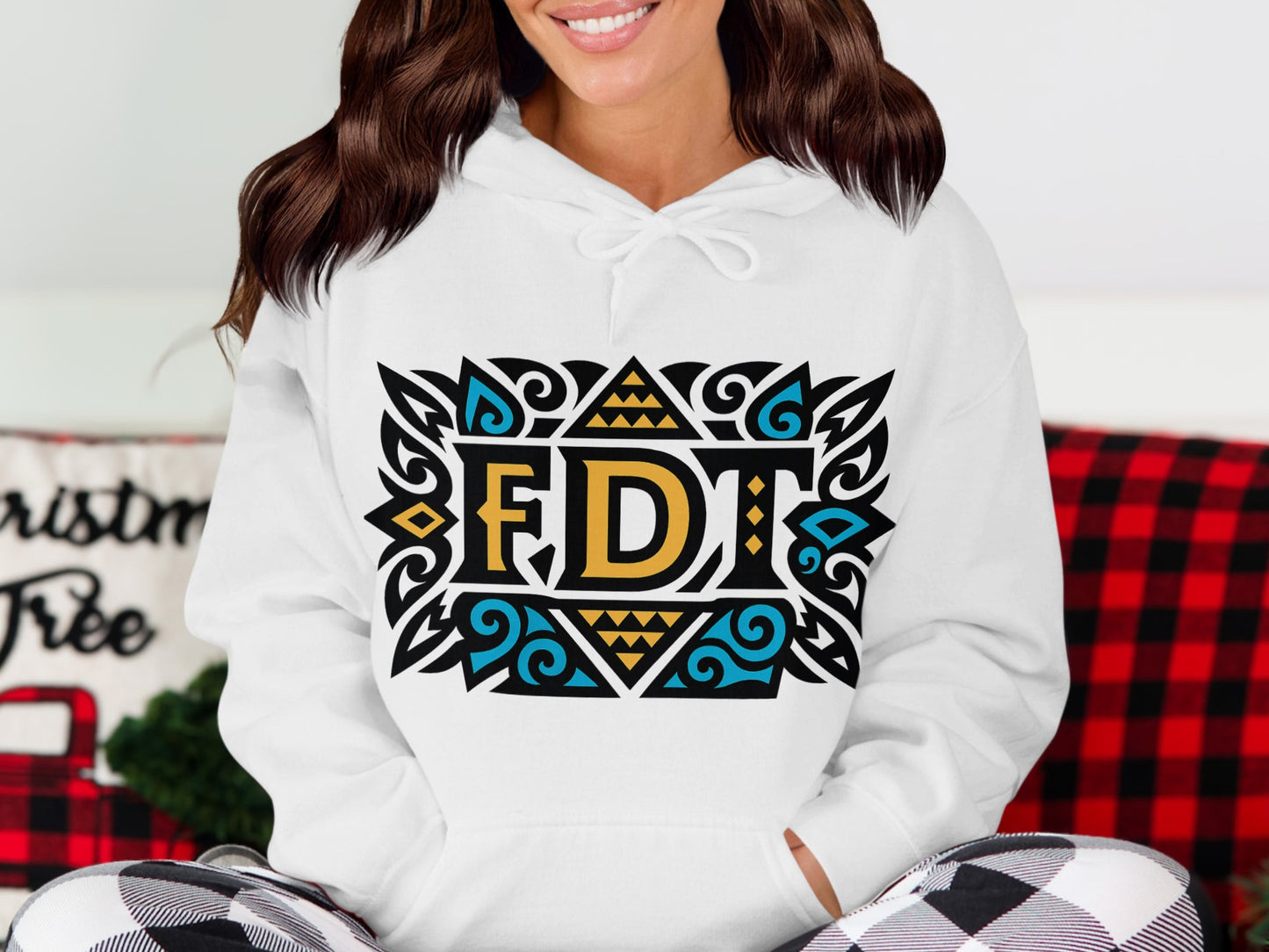 Stylish Geometric Patterned White Hoodie product