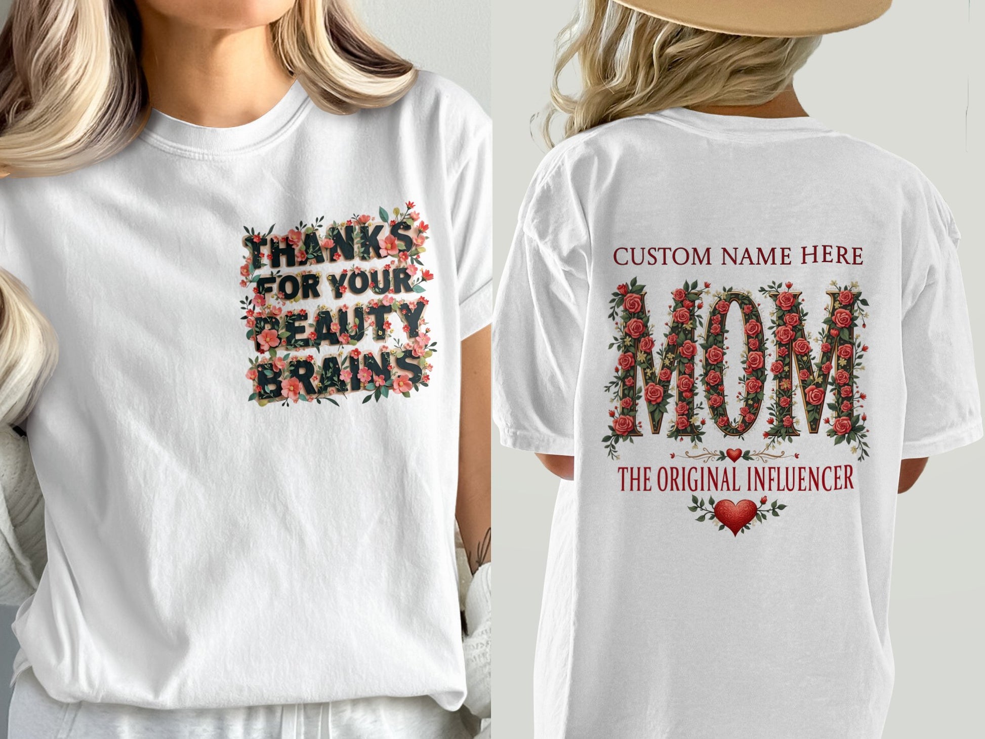 Customizable Influencer Mom and Beauty Brains Shirt Product