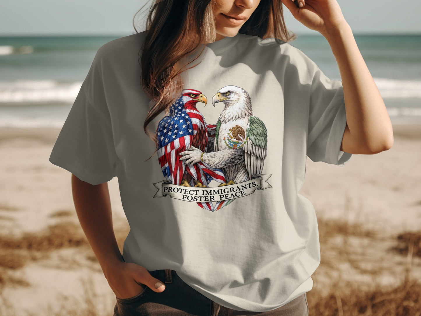 Protect Immigrants Foster Peace Graphic T-Shirt Product