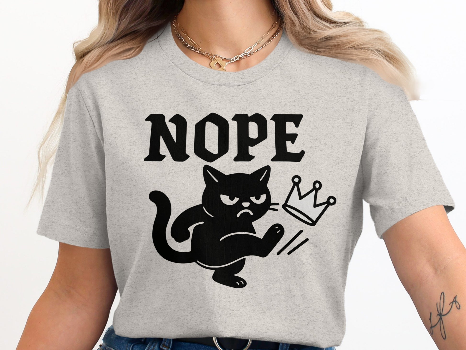 Funny Nope Cat Kicking Crown Graphic Tee product
