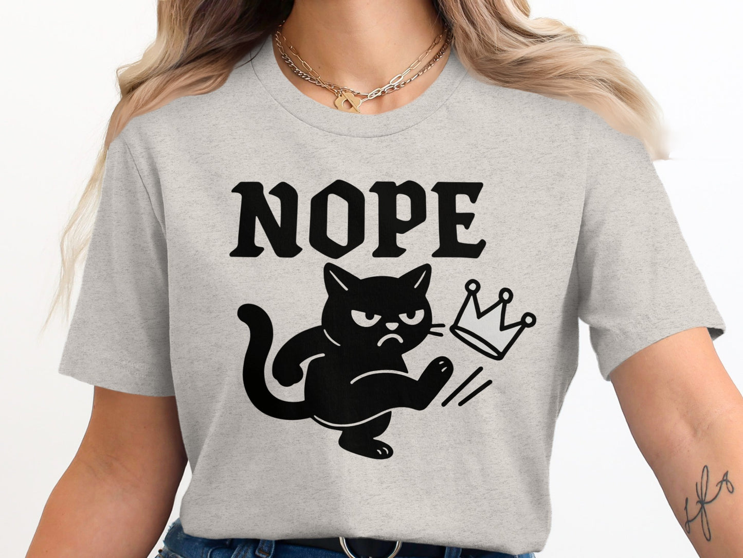 Funny Nope Cat Kicking Crown Graphic Tee product