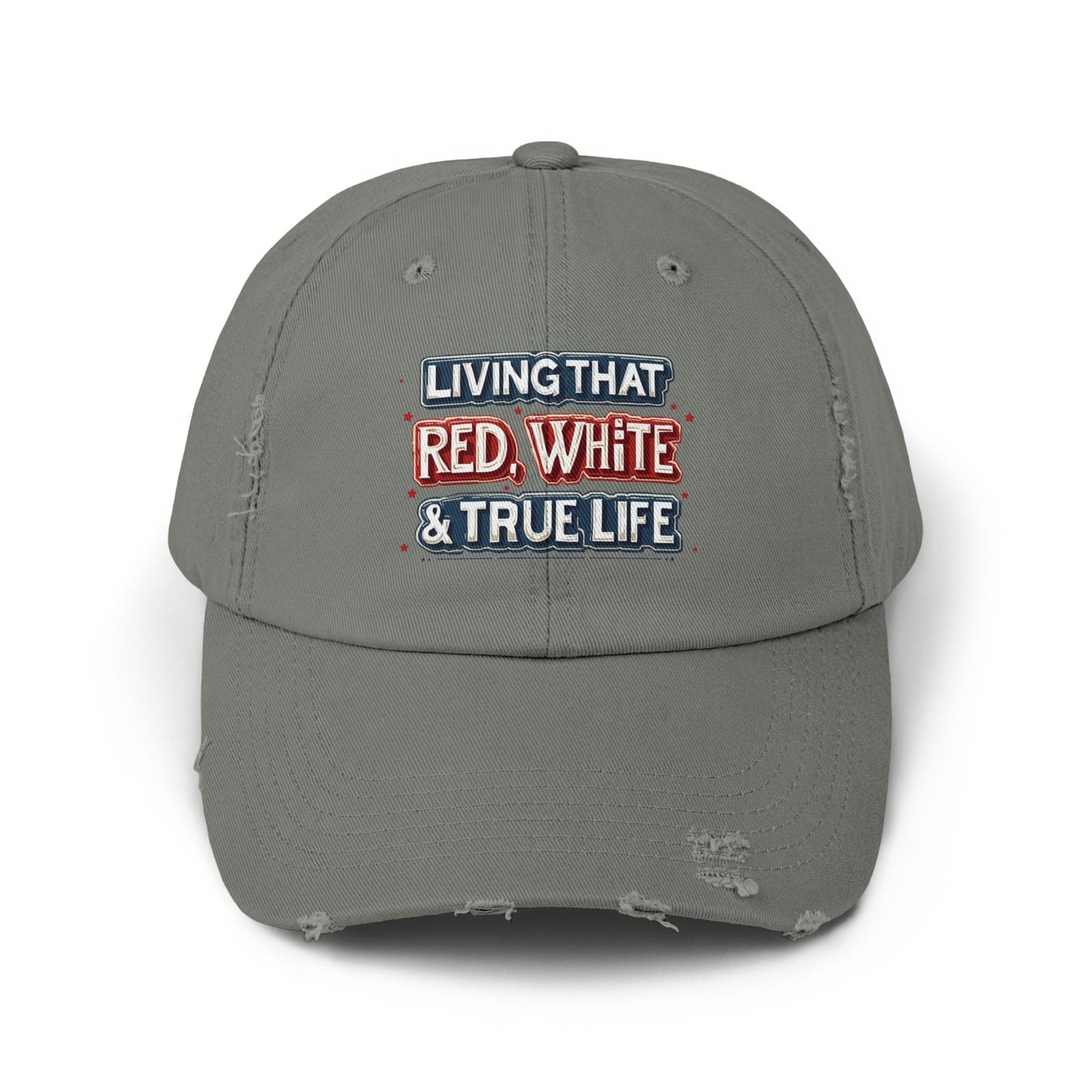 Living That Red White True Life Distressed Hat product