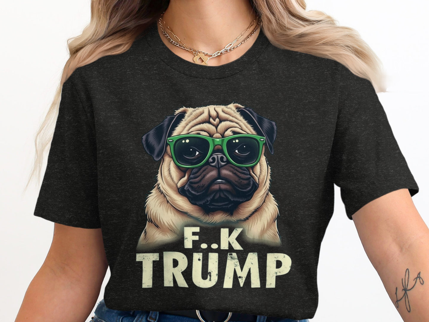 Humorous F K Trump Pug Sunglasses Graphic Tee product