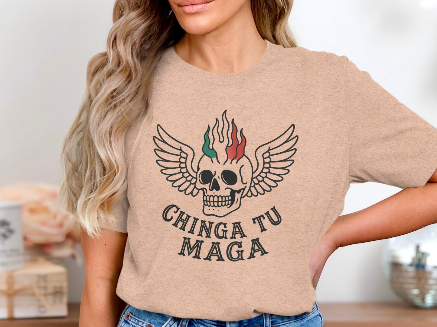 Winged Skull Graphic Chinga Tu Maga T-Shirt product type