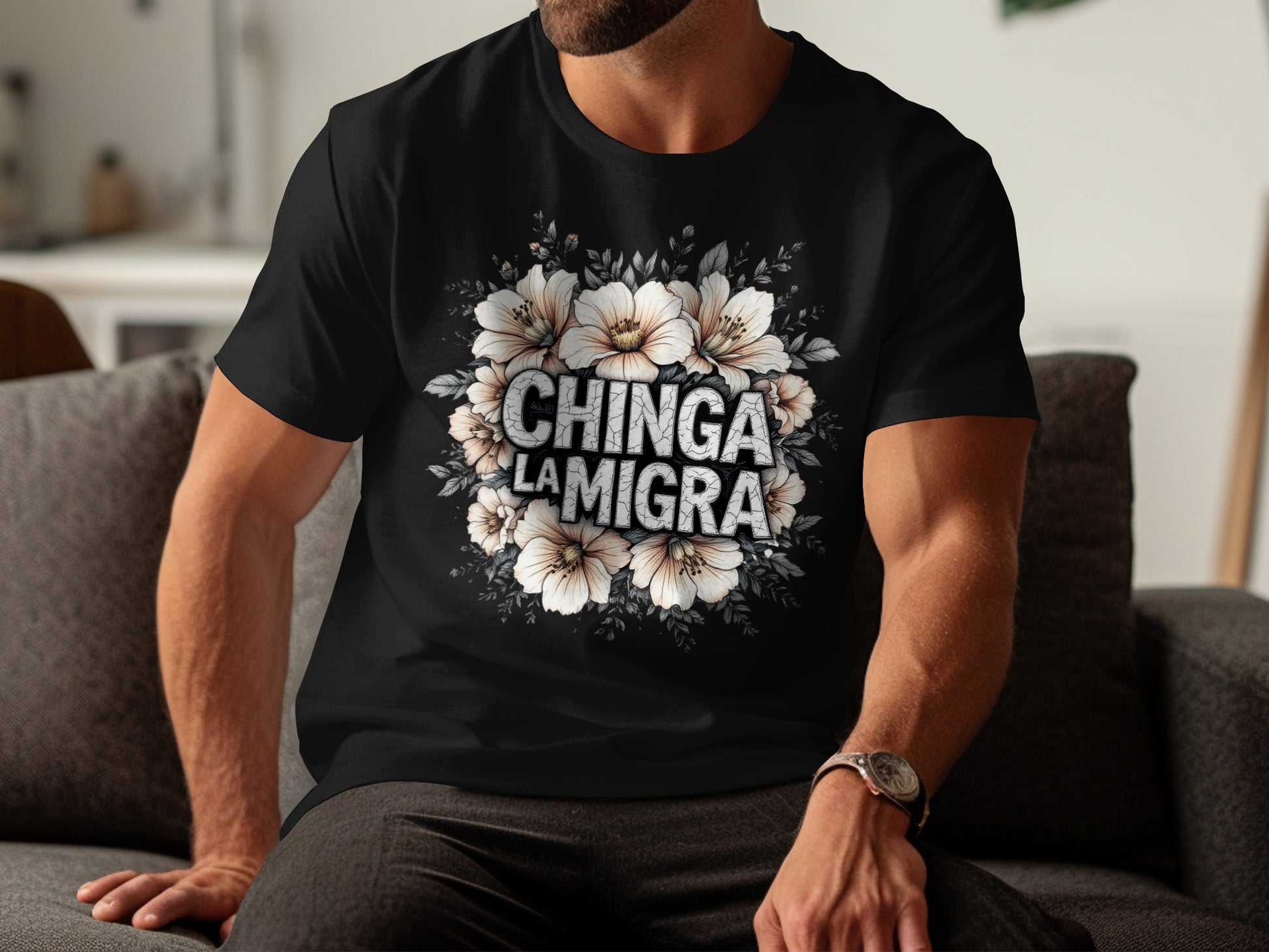 Chinga La Migra Floral Design Graphic T-shirt product type