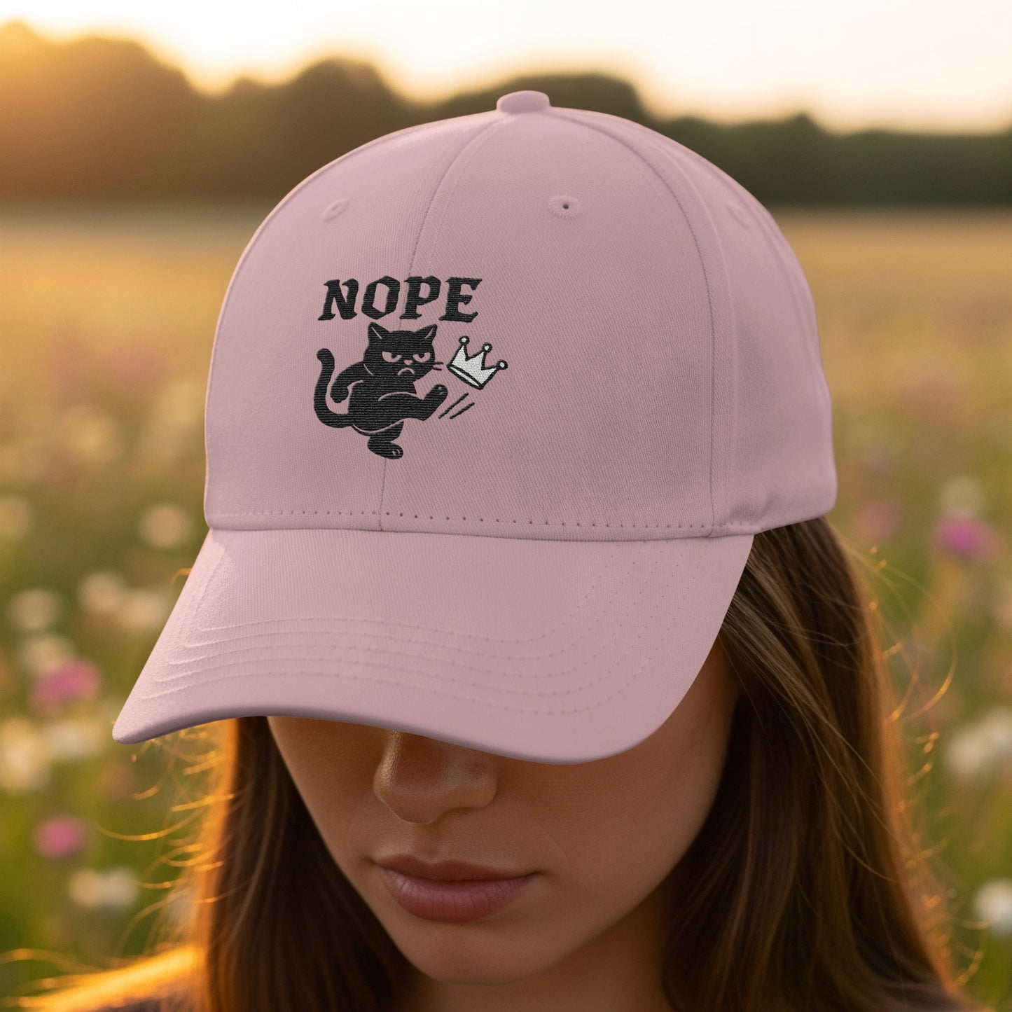 Nope Cat with Crown Embroidery Cap trendy product