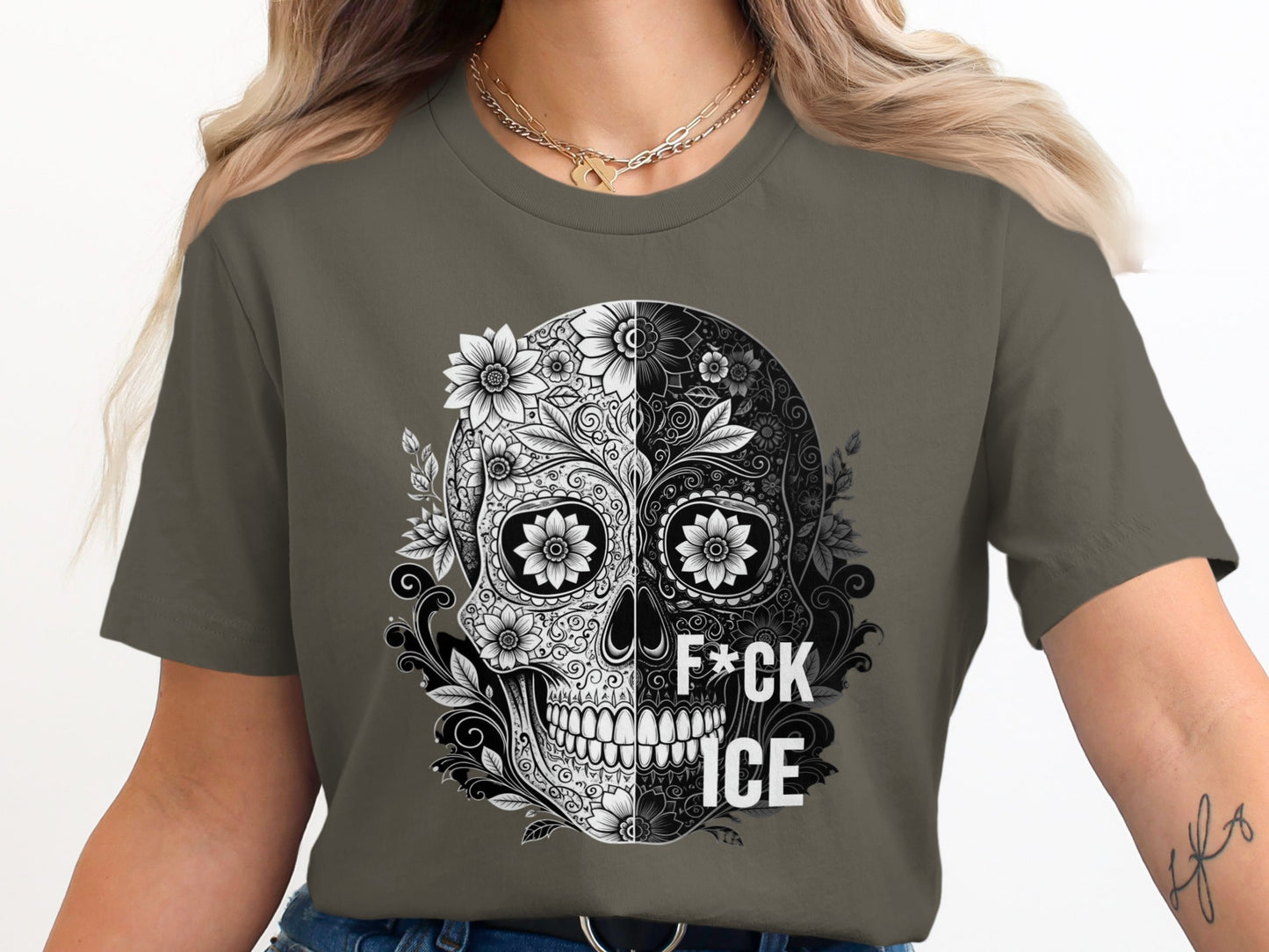 Floral Skull Design Graphic Tee Shirt product