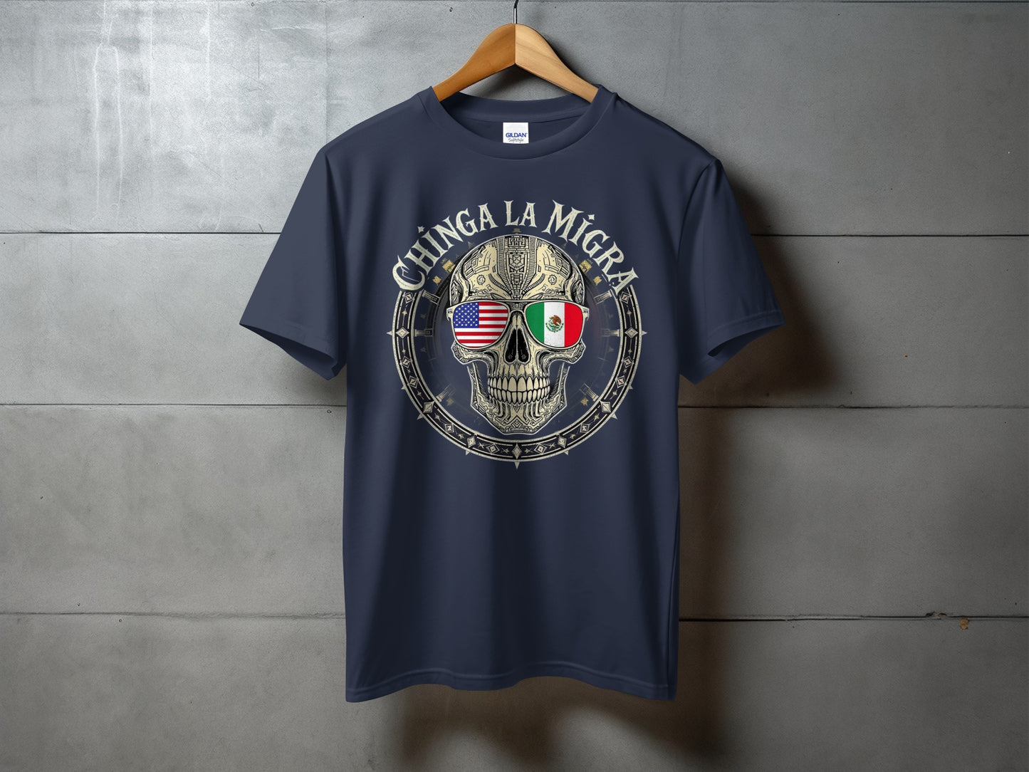 Chinga La Migra Skull and Flags Graphic T-shirt product