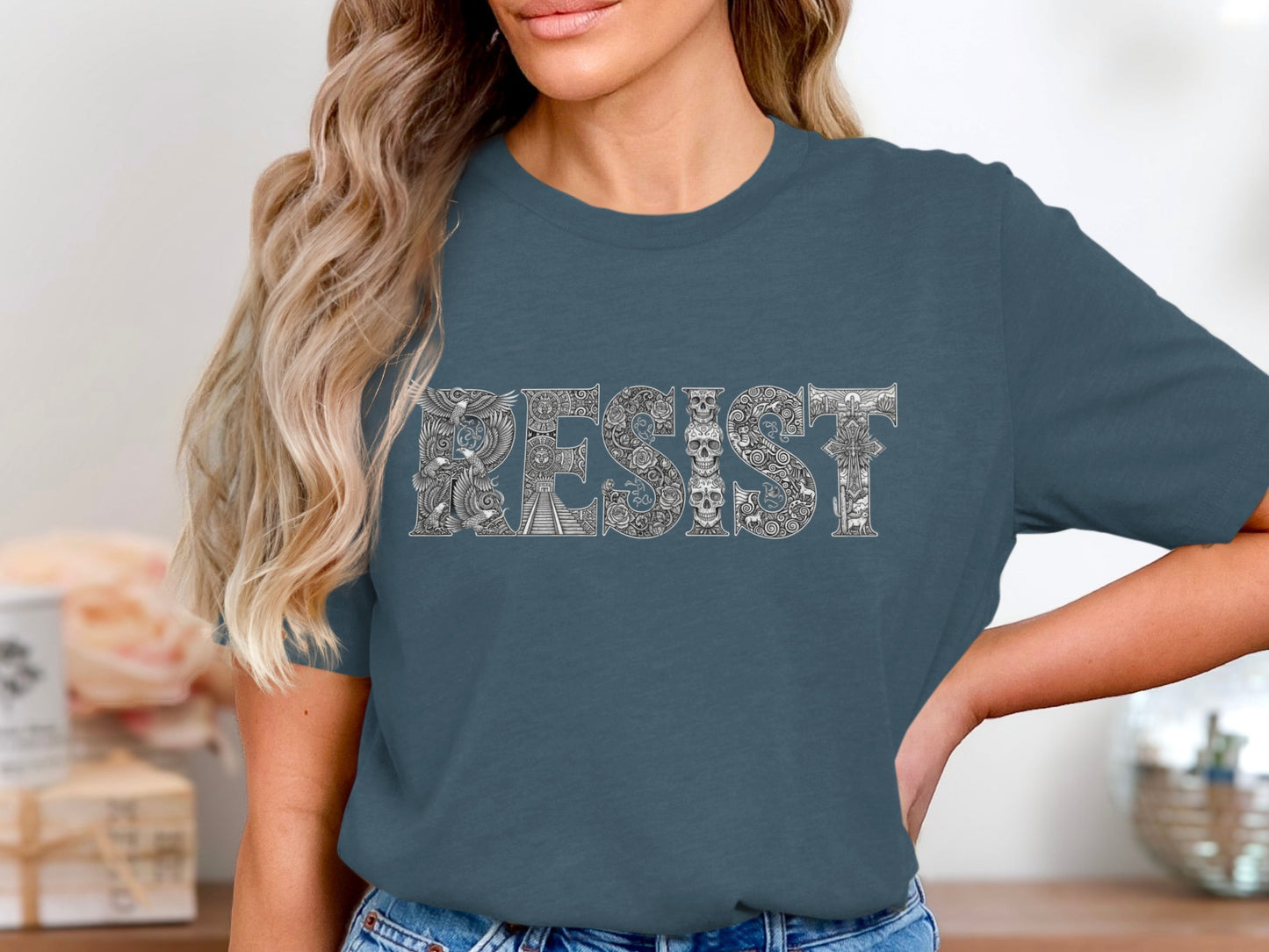Resist Graphic Teal Casual Statement Shirt product
