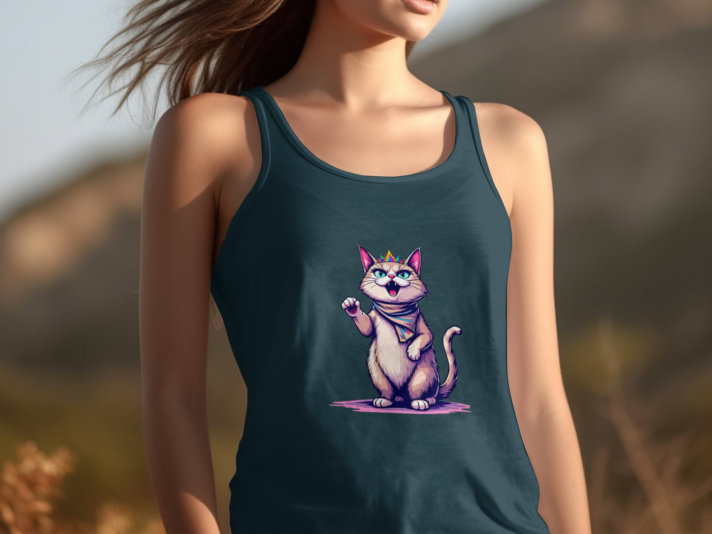 Elegant Women Tank Top with Regal Cat Design product type