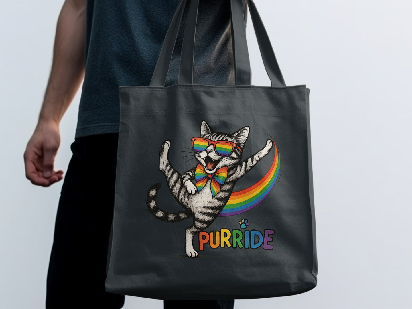 Purride Rainbow Cat with Sunglasses Design Tote Bag product type