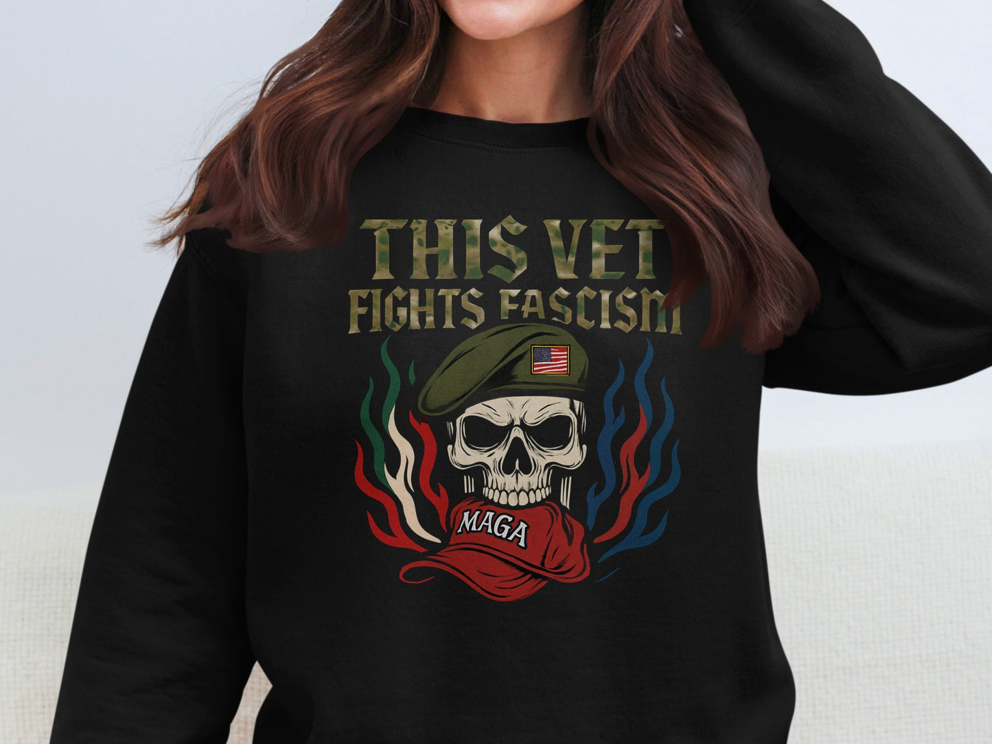 This Vet Fights Fascism Graphic Sweatshirt Product